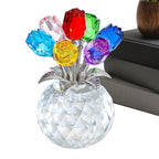 Crystal Gemstone Rose Flower Colourful Rose Bouquet Eternal Ornament Gift Figurine Decor Rose For Anniversary Valentines Gifts