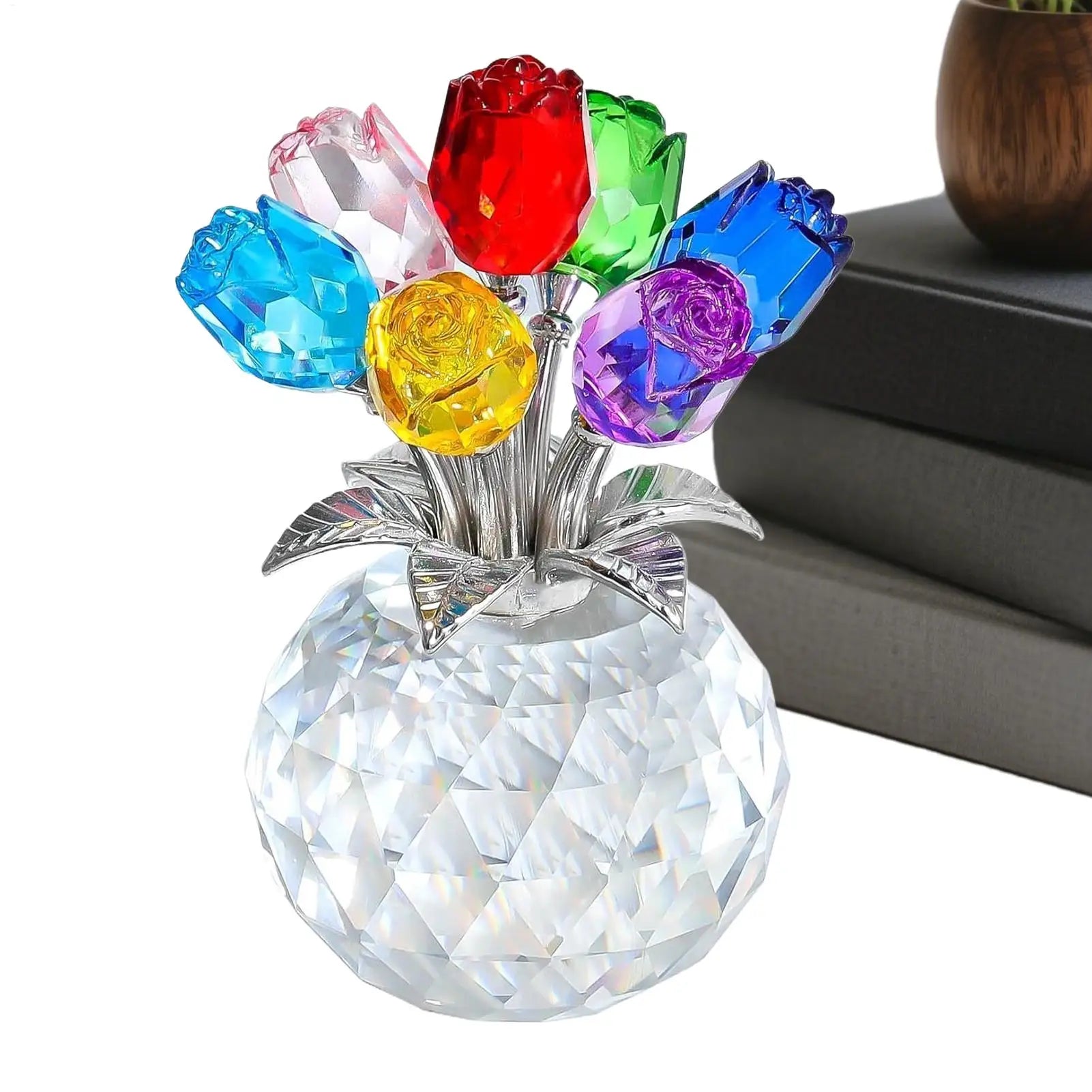 Crystal Gemstone Rose Flower Colourful Rose Bouquet Eternal Ornament Gift Figurine Decor Rose For Anniversary Valentines Gifts