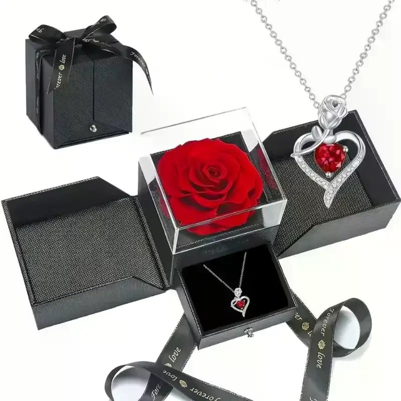 Eternal Rose Gift Box With Heart-Shaped Necklace, Perfect For Women,Mums,Birthdays,Valentine's Day & Christmas, Jewelry Gift Box