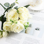 Ramo de Peonía y Rosa de Seda — 12 Colores, Hogar, Boda y Decoración Festiva