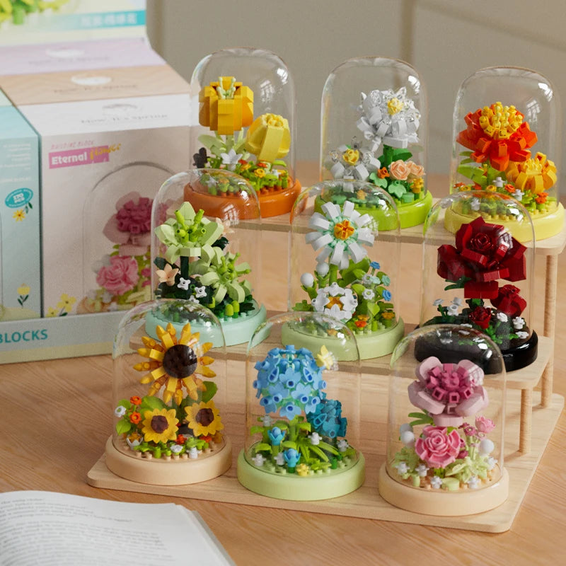 Eternal Bouquet Flower Assembly Blocks Children's Toy Mini Brick Particle Girl Series Rose Bundle Valentine's Day Birthday Gift