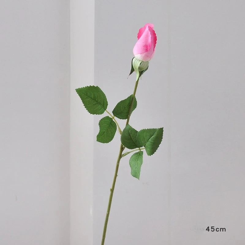 45CM Artificial Rose Bud with Moisturizing Touch Silk Flower for Home Living Room Entrance Decoration Photography Prop