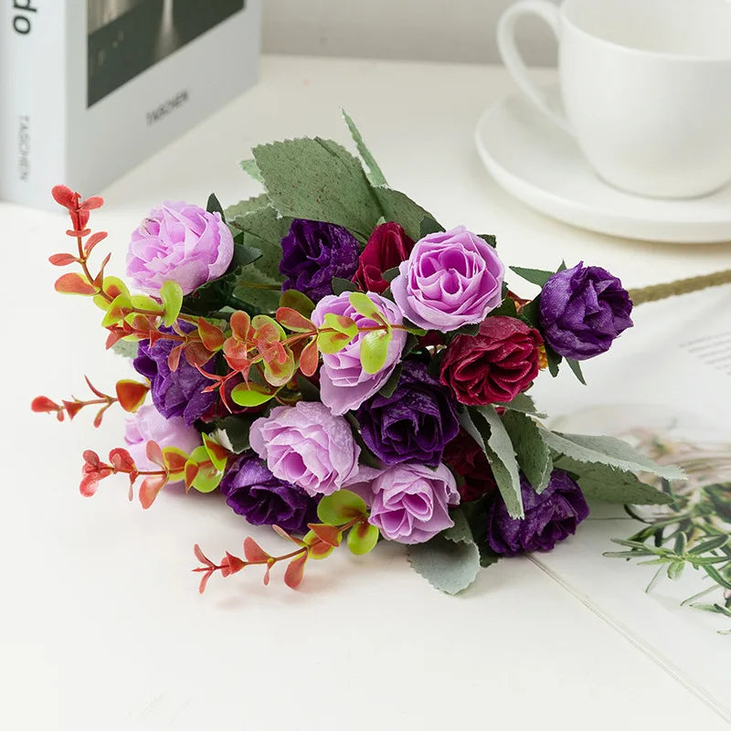 Tallos de Rosa de Seda con Hojas — Sets de 1 a 10 Unidades, 24 Colores, Novia y Centro de Mesa
