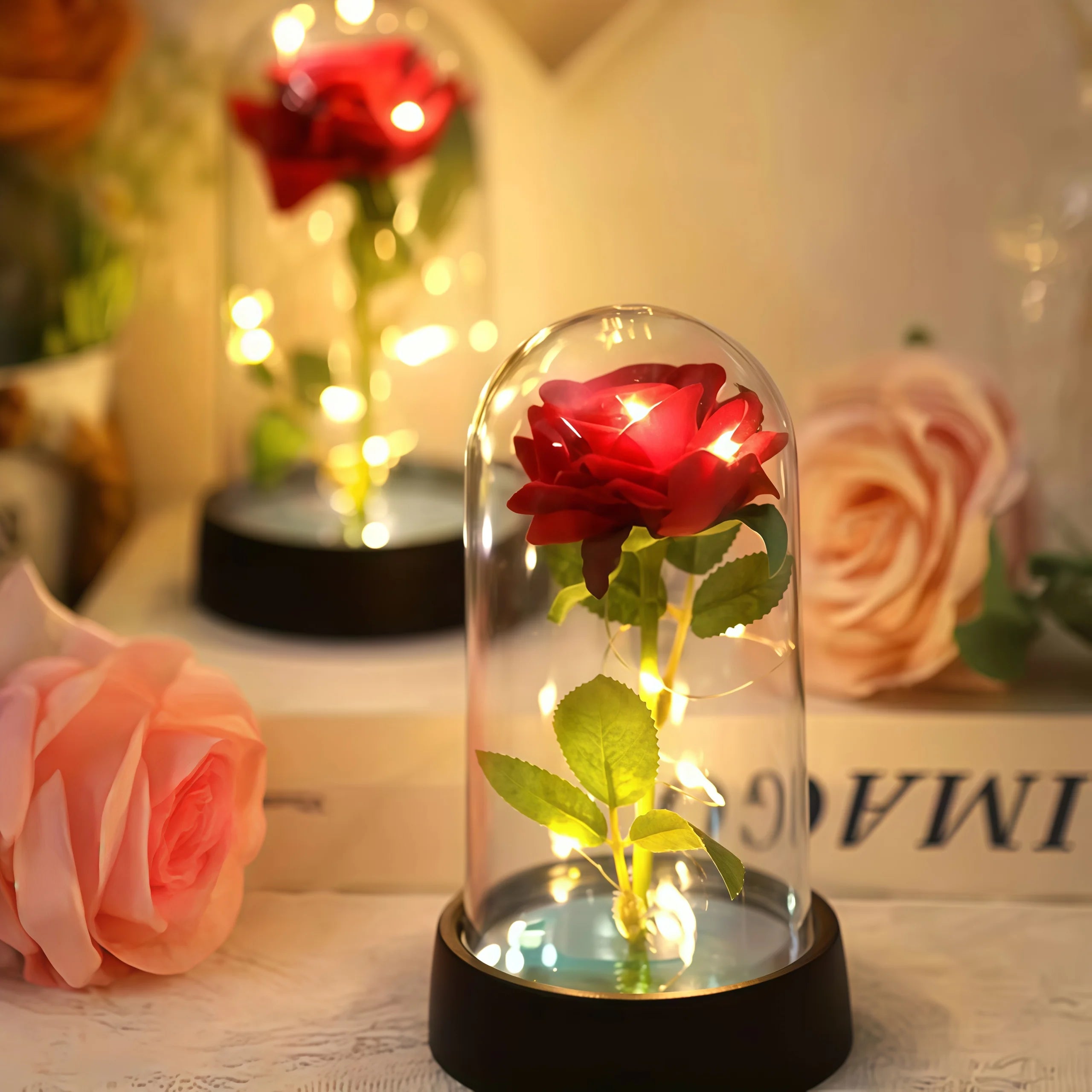 1pc Wedding Birthday Valentine Day Gift Eternal Rose Flower Colorful Luminous Ornament For Women Mom Girlfriend Wife Home Decora