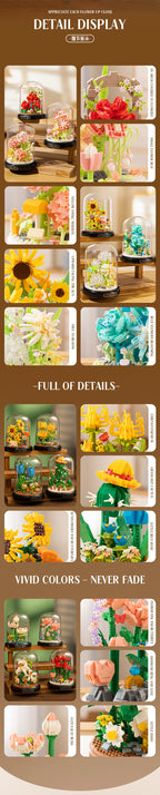 Eternal Flower Red Rose Bouquet Desktop Decoration Bonsai Romantic Building Blocks Bricks DIY Toy Valentine's Day Gift for Girls