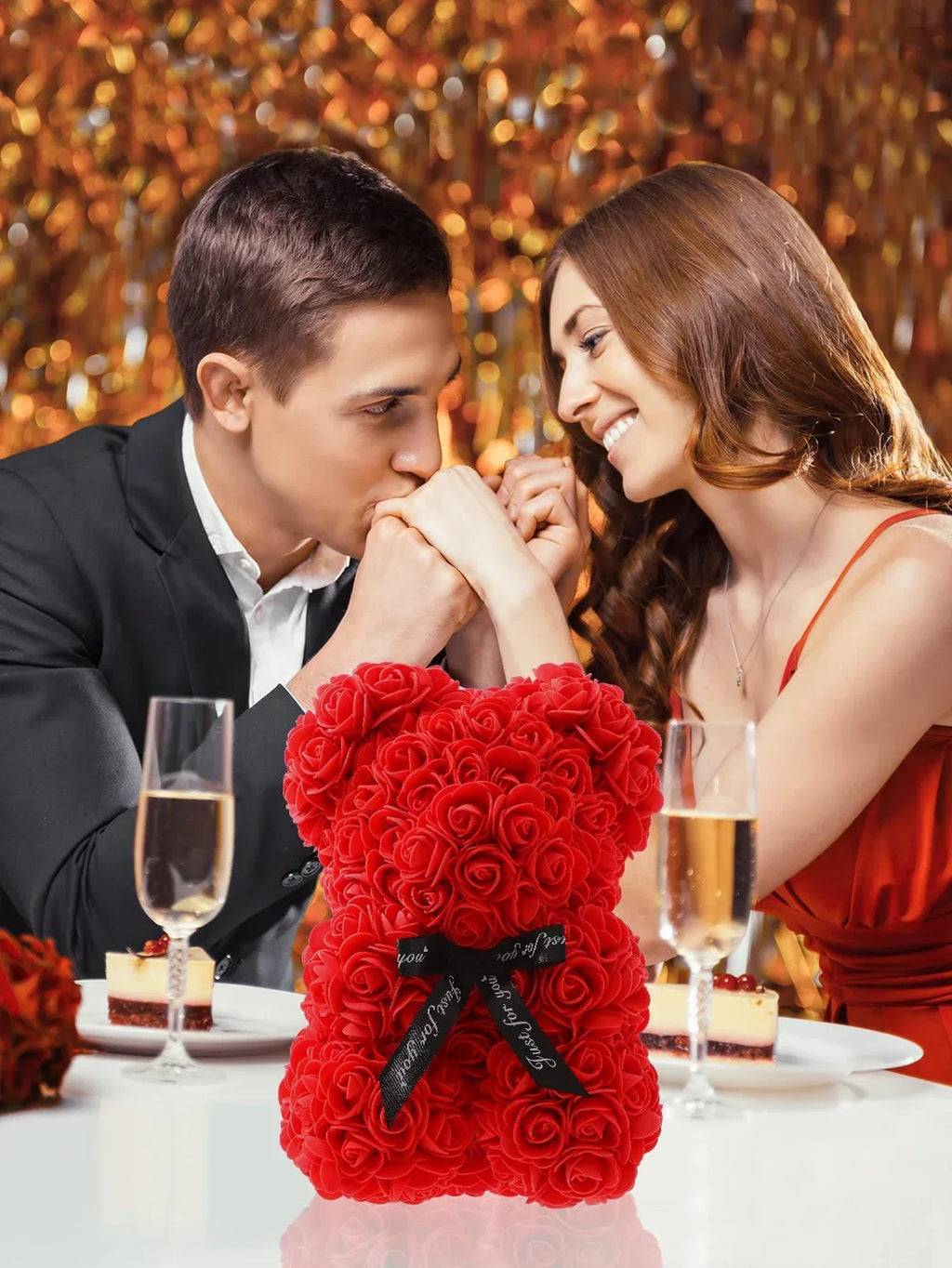 Fashion Artificial Rose Bear Gifts PE Eternal Rose Bear for Mom Mother's Day Birthday Valentine's Day Wedding Party Decoration