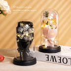 Eternal Rose LED Light Acrylic Cover Flower Valentines Day Gift Wedding Party Decor Artificial Rose Flowers Light Christmas Part