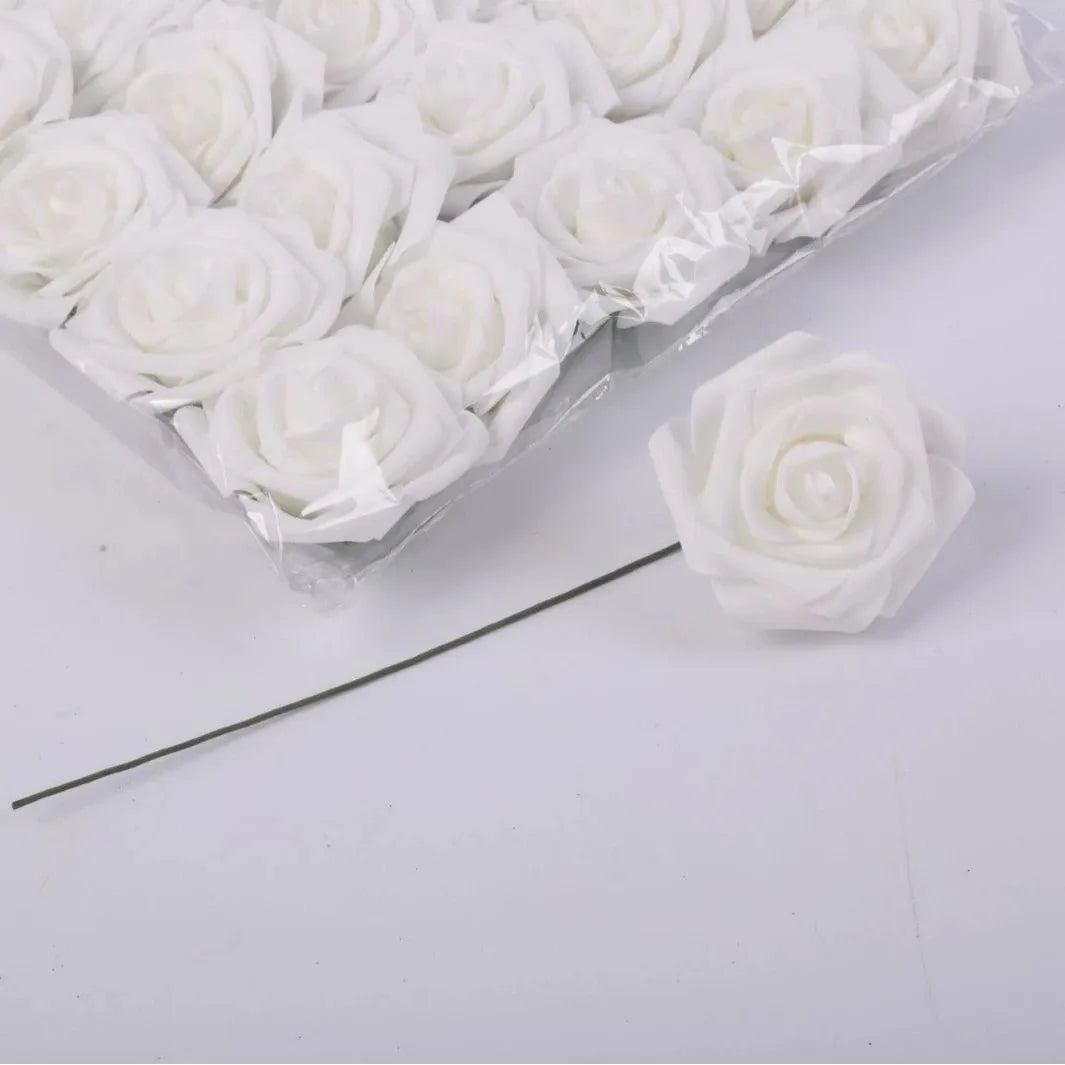 Rosas Artificiales Ultra Realistas con Tallo — Set 25 Unidades, 7 Colores, Hogar y Boda