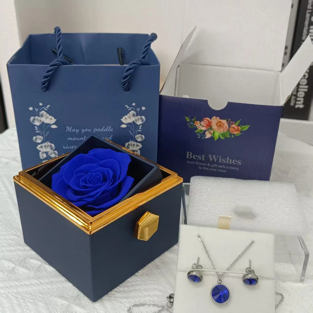 Perserved Real Blue Rose with necklace Eternal Flowers Gift for Her Wife Girlfriend Mom Grandma Birthday anniversary present