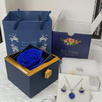 Perserved Real Blue Rose with necklace Eternal Flowers Gift for Her Wife Girlfriend Mom Grandma Birthday anniversary present