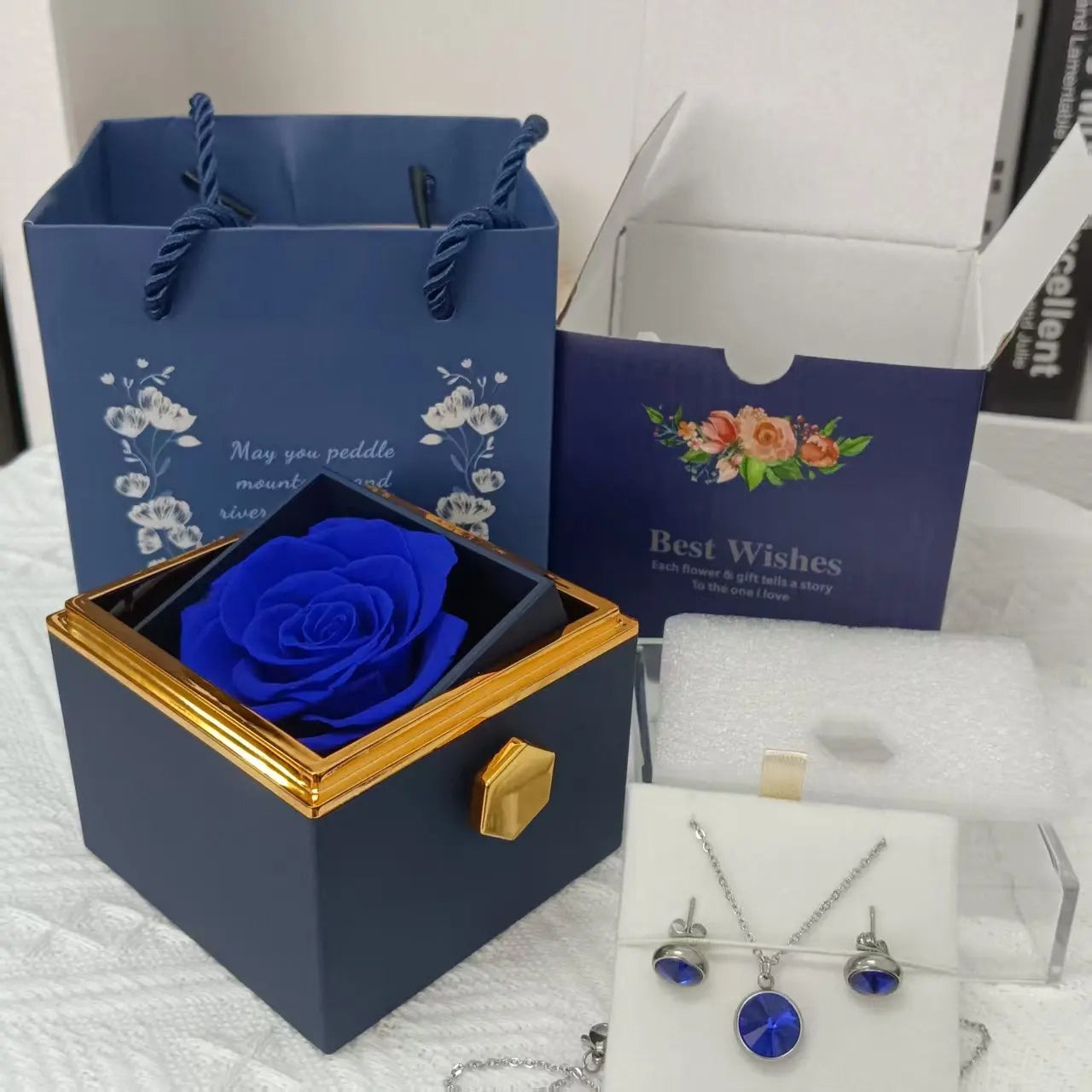 Perserved Real Blue Rose with necklace Eternal Flowers Gift for Her Wife Girlfriend Mom Grandma Birthday anniversary present