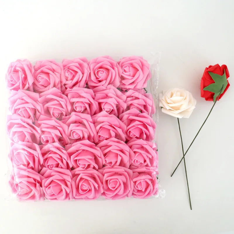 Rosas Artificiales Ultra Realistas con Tallo — Set 25 Unidades, 7 Colores, Hogar y Boda
