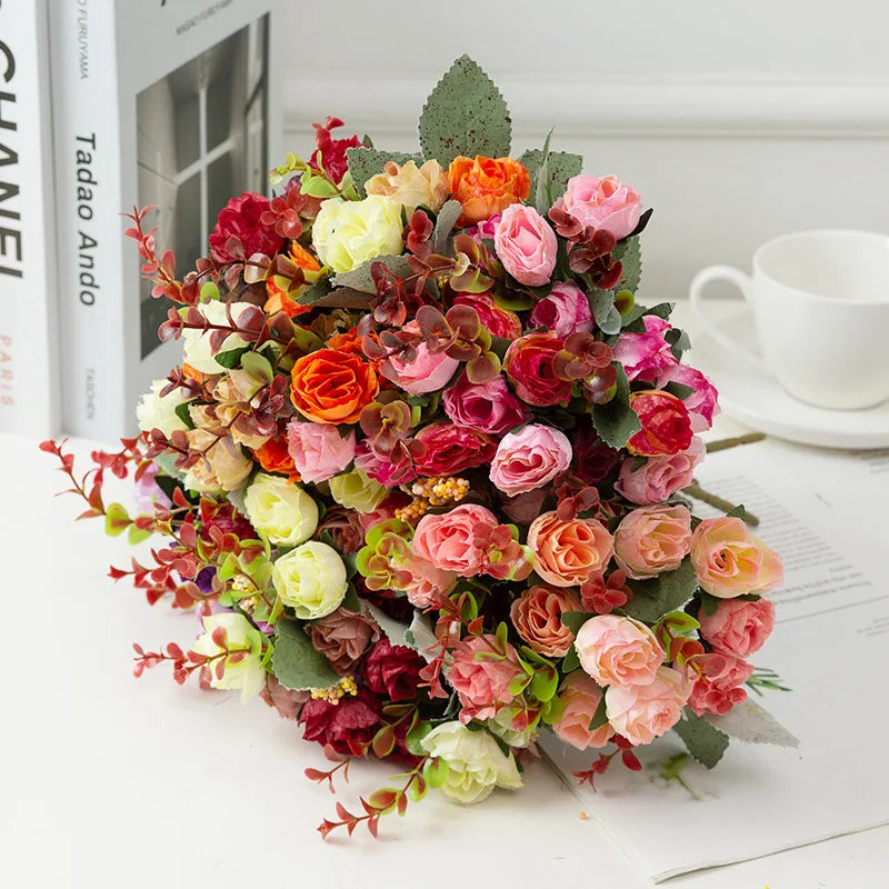Tallos de Rosa de Seda con Hojas — Sets de 1 a 10 Unidades, 24 Colores, Novia y Centro de Mesa
