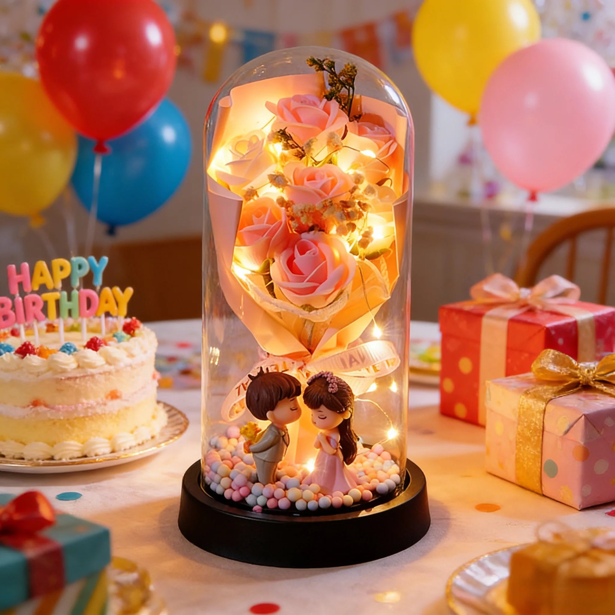 Wedding Birthday Valentine Day Gift Eternal Rose Flower Colorful Luminous Ornament for Women Mom Girlfriend Wife Home Decoration