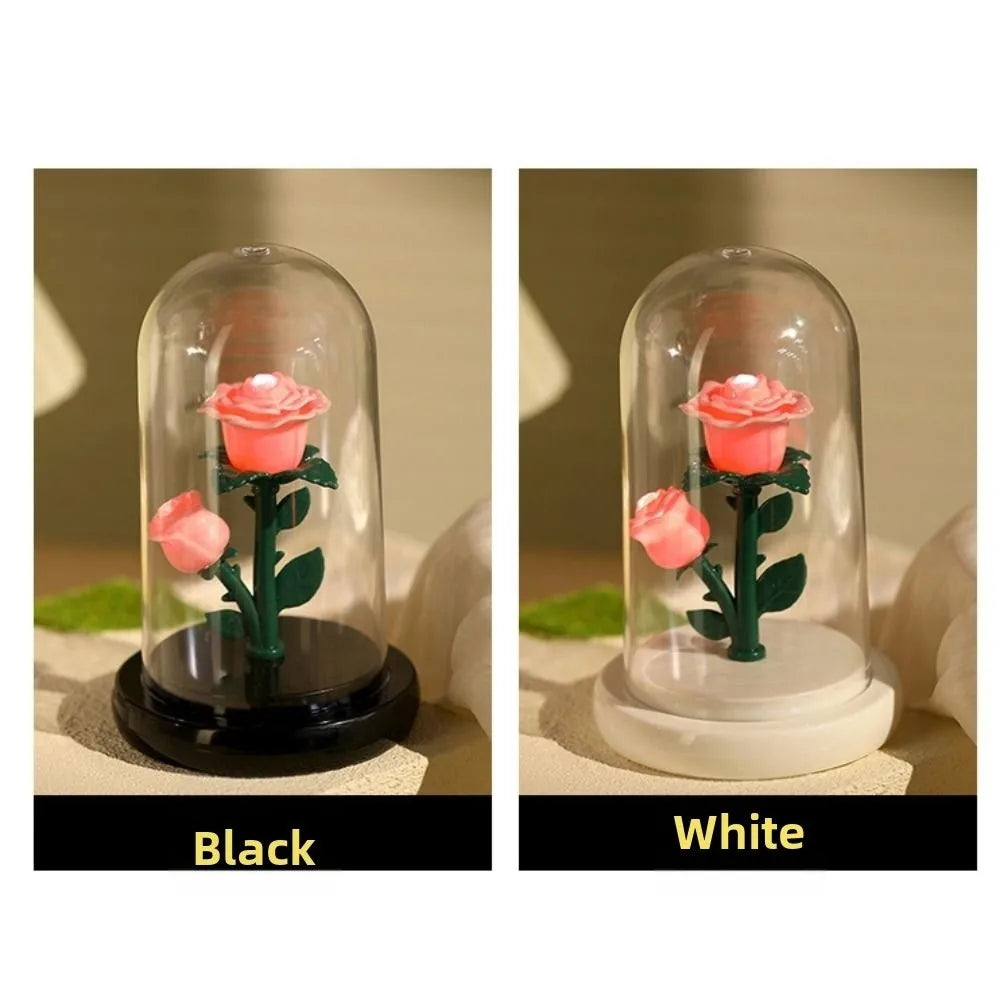 Romantic Eternal Rose Lamp with Lampshade Luminous LED Flower Light Pink Simple Rose Flower Night Light Wedding Decor