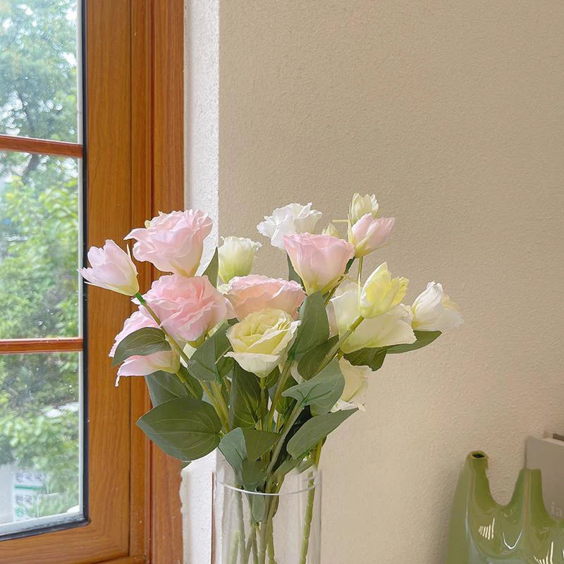 Tallo Grande de Eustoma con Hojas — Seda Natural, Hogar, Boda y Fiesta