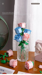 Eternal Building Rose Couple 3D Red/Pink/Blue Rose Toys Bouquet Love Home Decoration Mother's Day Valentine's Day Birthday Gift