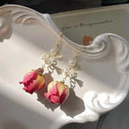 Eternal Flower Rose True Flower Dried Flower Earrings For Women With A Niche Design And Retro Zircon Handmade Earrings