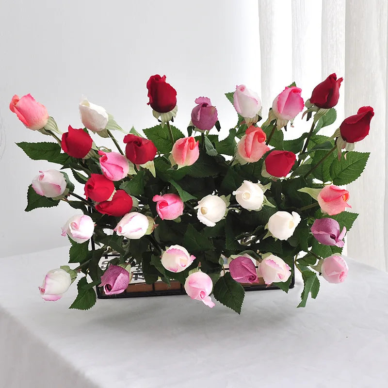 45CM Artificial Rose Bud with Moisturizing Touch Silk Flower for Home Living Room Entrance Decoration Photography Prop