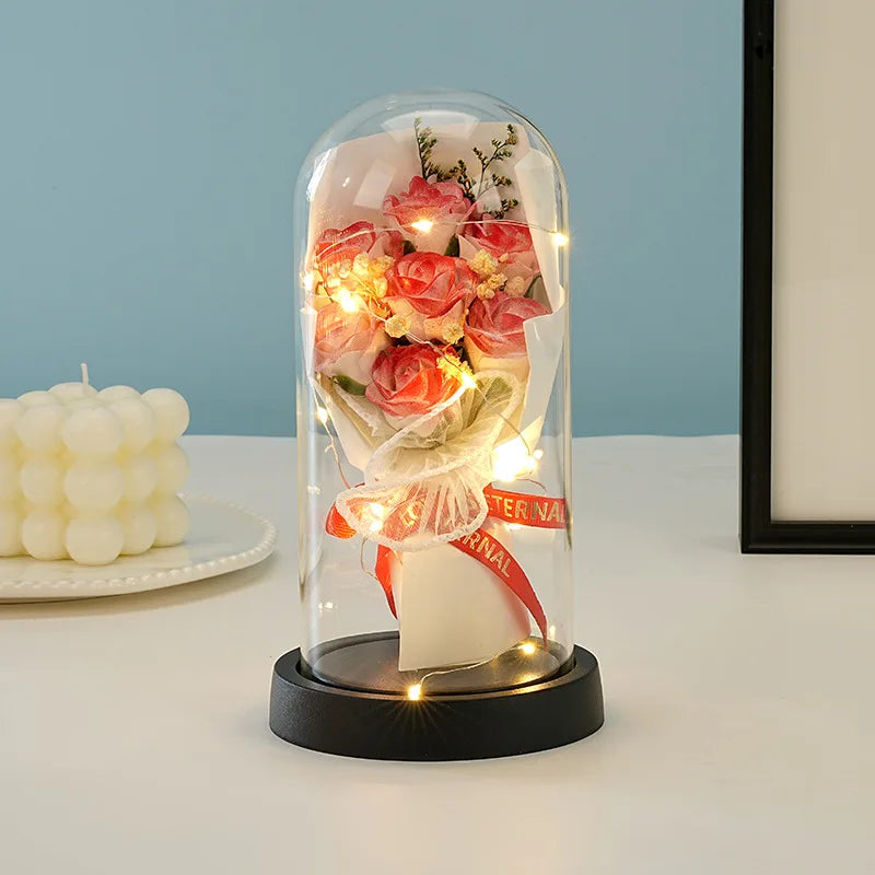 Wedding Birthday Valentine Day Gift Eternal Rose Flower Colorful Luminous Ornament for Women Mom Girlfriend Wife Home Decoration