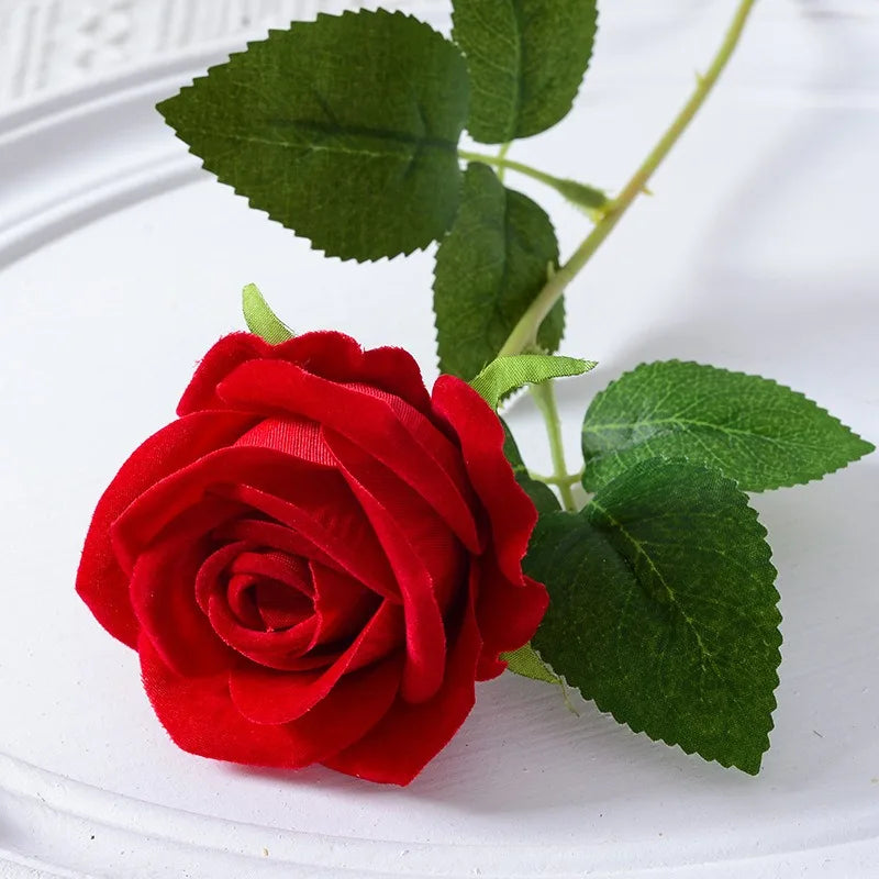 Silk Velvet Rose Artificial Flowers with Long Stems Real Touch Fake Silk Roses Florals for Wedding Bouquet Party Home Decor