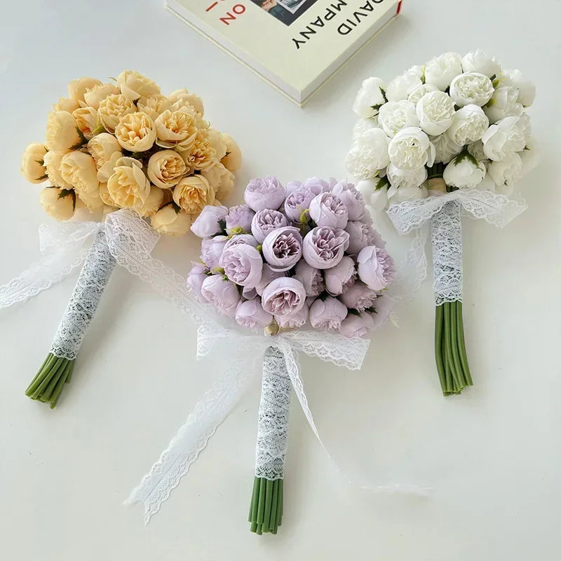Rose Pink Peony Artificial Flowers Silk Bouquet 27heads Roses Fake Flower for Table Vase Arrange Home Wedding Decoration Flowers