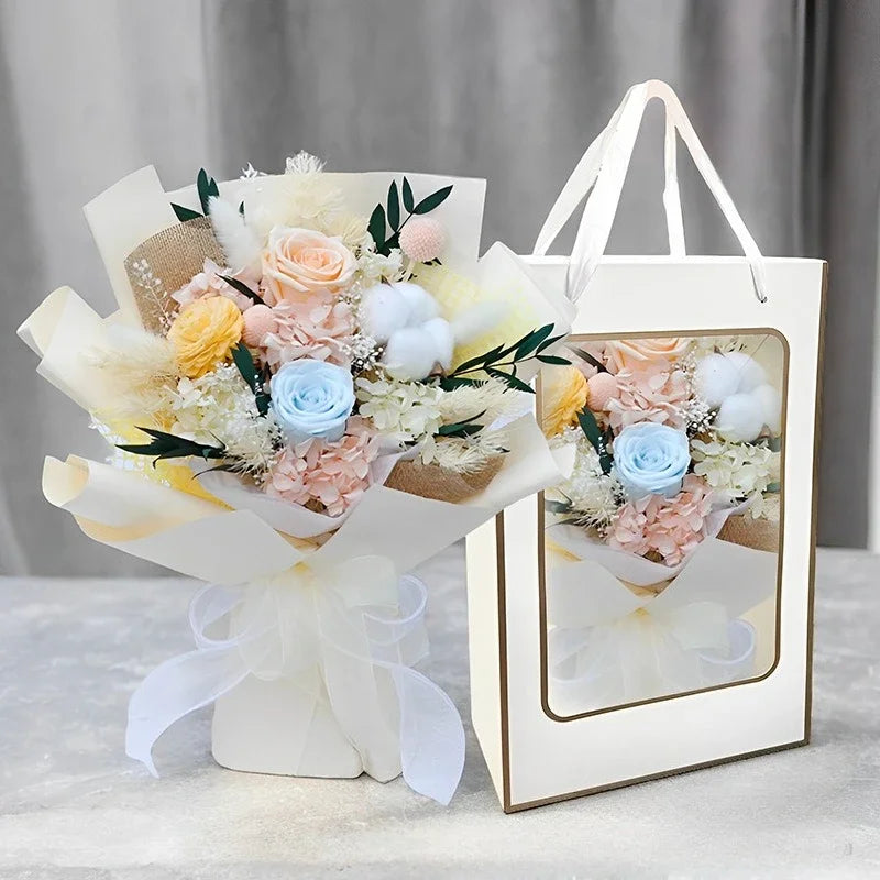Eternal Preserved Rose,Hydrangea Bouquet Gift Box,Handmade Real Flower Arrangement for Girlfriend,Women,Anniversary,Lasts 3 Year