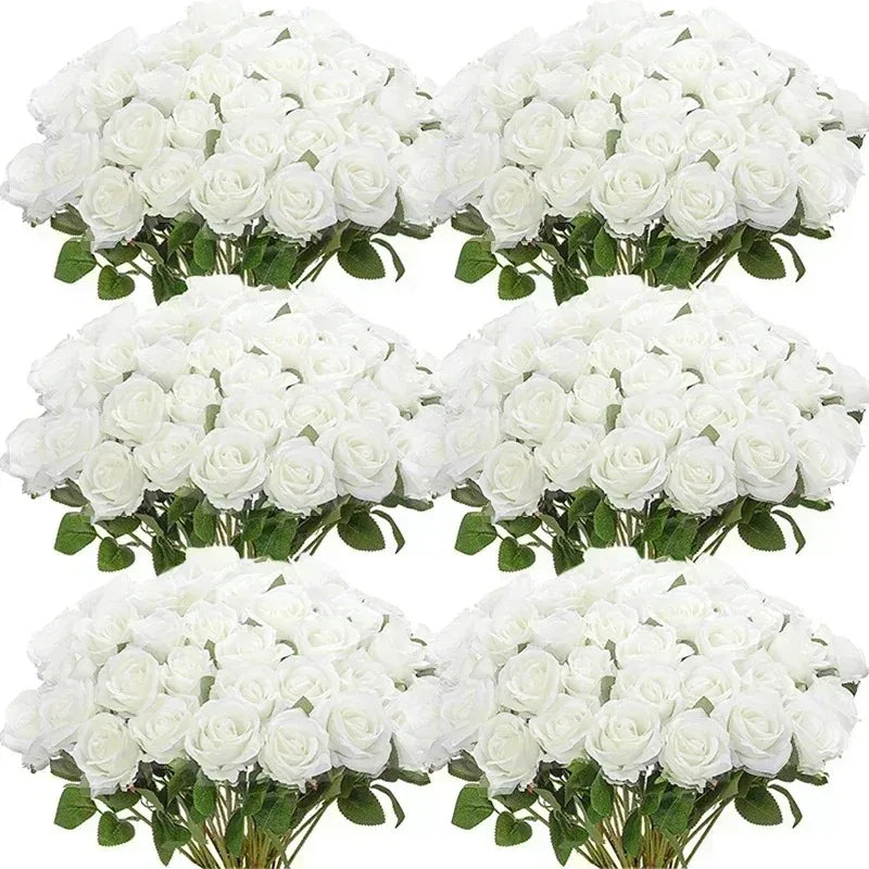 Silk Velvet Rose Artificial Flowers with Long Stems Real Touch Fake Silk Roses Florals for Wedding Bouquet Party Home Decor
