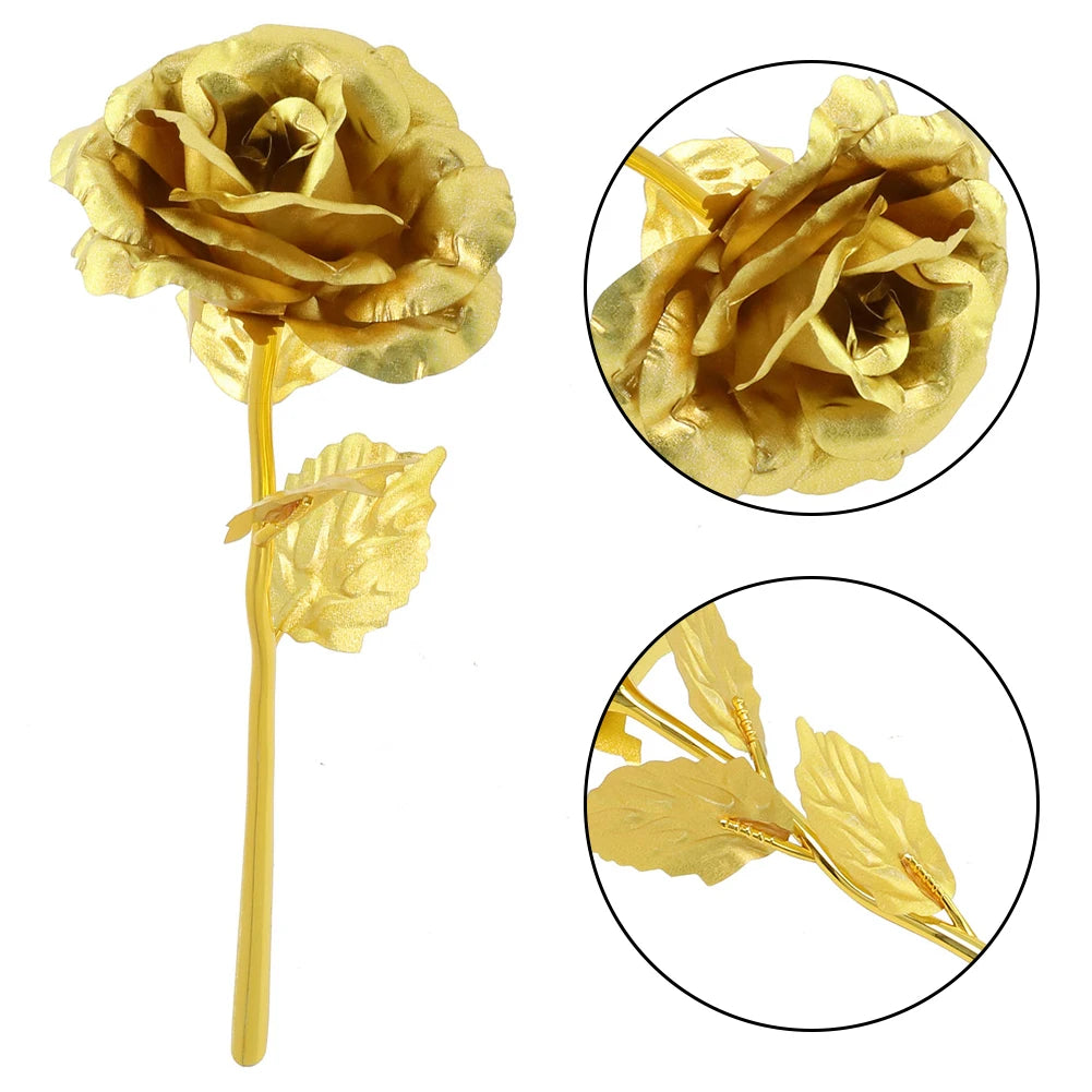 24K Eternal Rose Artificial Flowers Foil Plated Gold Rose Wedding Valentine's Day Decoration Mother's Day Gifts Fake Flower