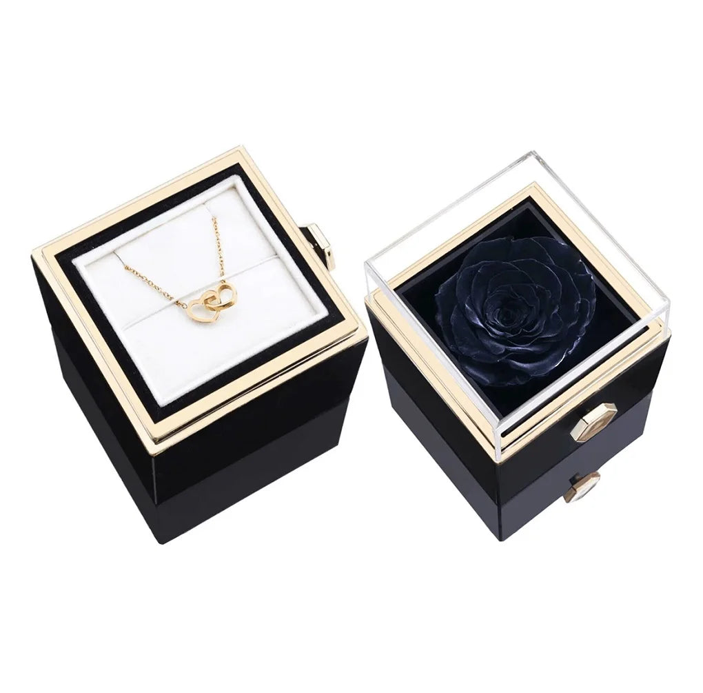 2025 New Eternal Real Rose Rotating box Double Heart Custom Engraved Name Steel Necklace for Valentines Birthday Jewelry Gift