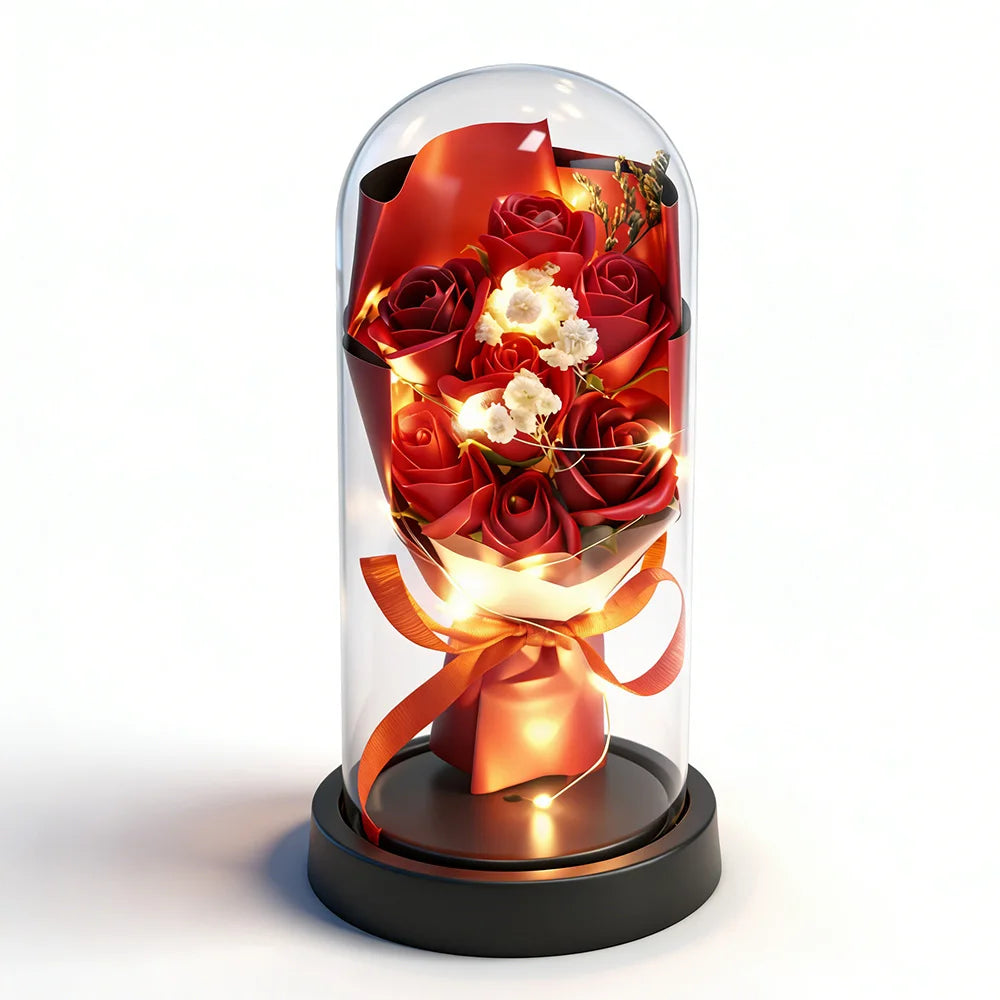 Rose Eternal Life Flower LED Starry Sky Glass Cover Living Room Decor Gift Ornament Perfect Valentine's Day Christmas Gift