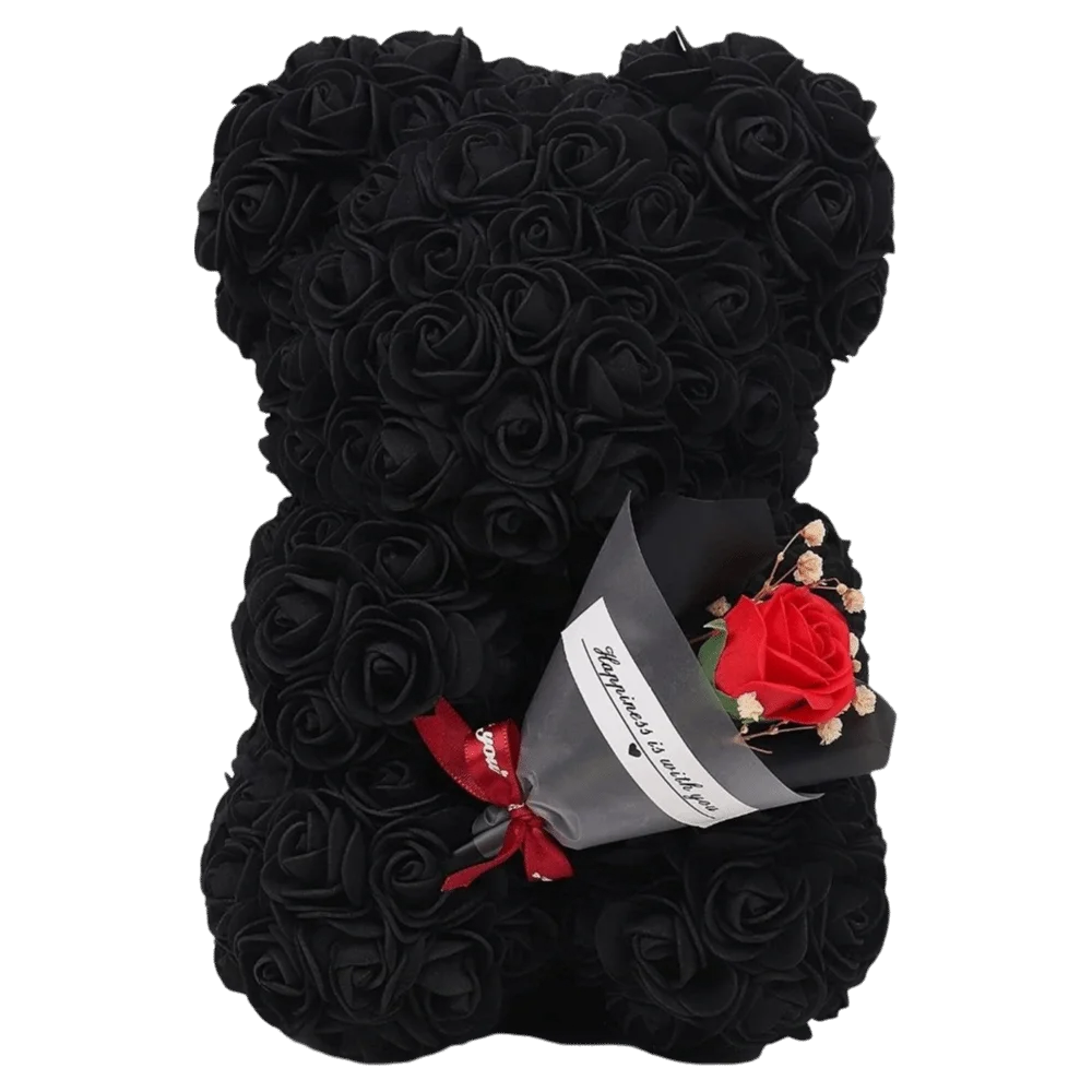24cm Size Eternal Rose Bear Flower Bouquet Long Lasting Rose Bear Creative Design Artificial Rose Artificial Foam Flowers Bear