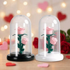 Romantic Eternal Rose Lamp with Lampshade Luminous LED Flower Light Pink Simple Rose Flower Night Light Wedding Decor