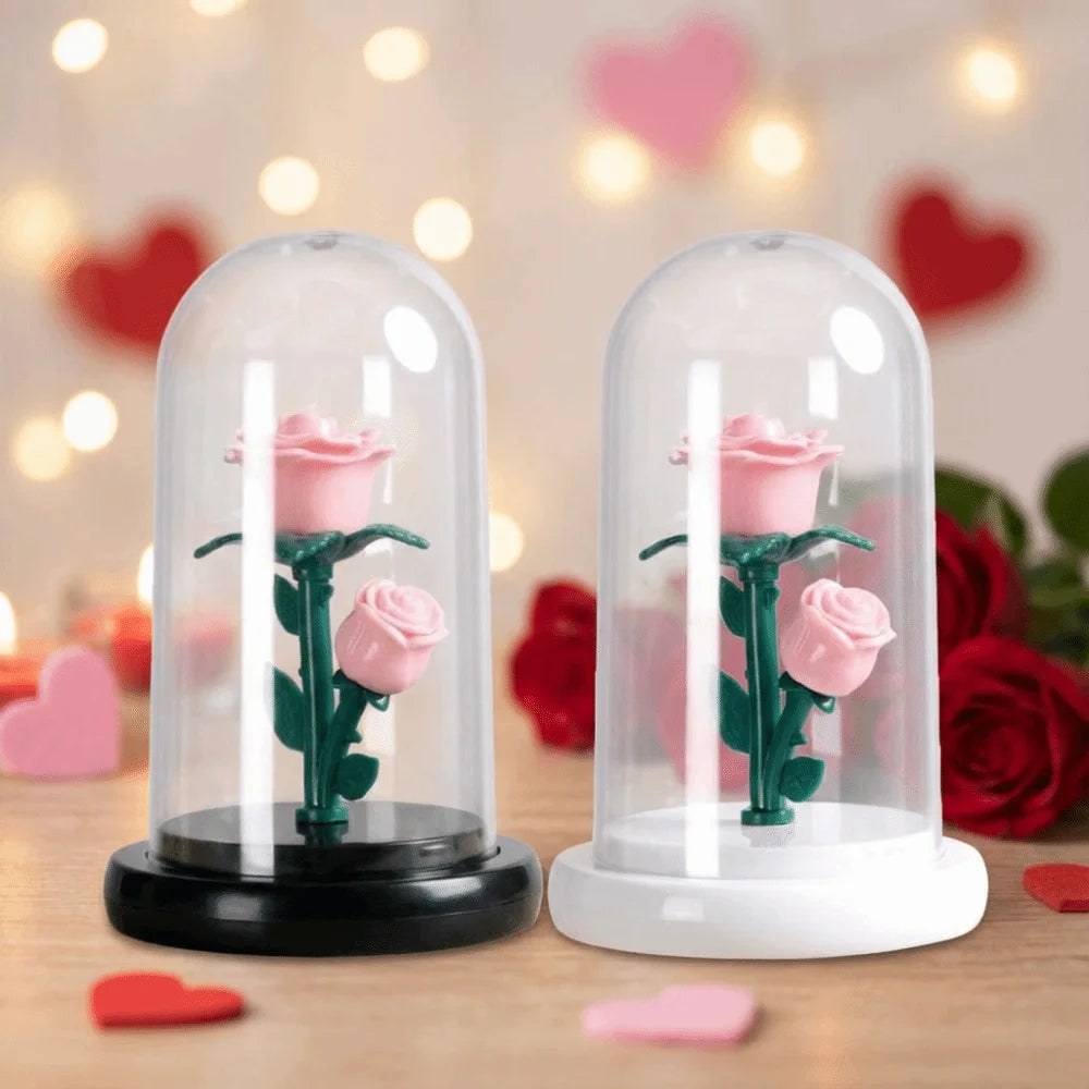 Romantic Eternal Rose Lamp with Lampshade Luminous LED Flower Light Pink Simple Rose Flower Night Light Wedding Decor