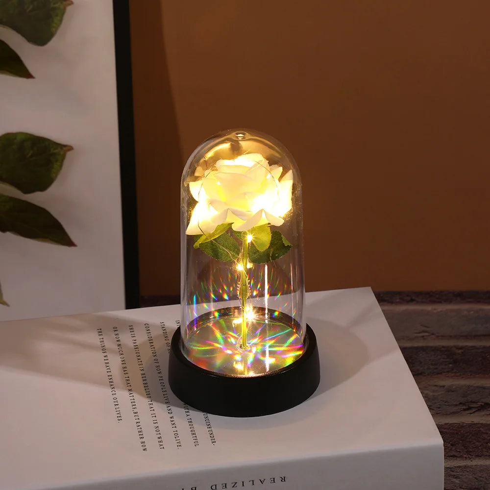 Eternal Rose Single Bouquet with Lamp Soap Valentine's Day Gift Led Lamp Tabletop Decoration