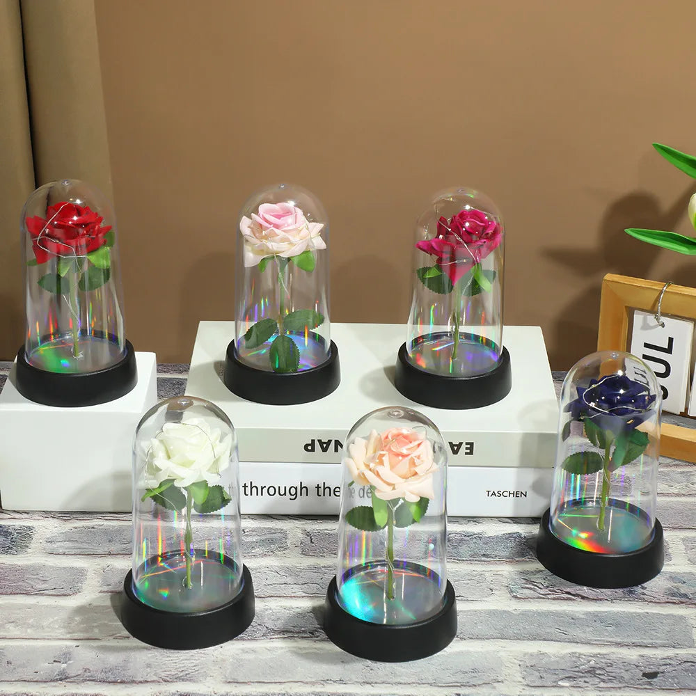 Eternal Rose Single Bouquet with Lamp Soap Valentine's Day Gift Led Lamp Tabletop Decoration