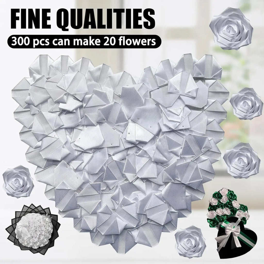 Yannew 300pcs Premade Handcrafted Silk Rose Petals for DIY Eternal Rose Flowers Bouquets with Stem Leaf Birthday Gifts for Women