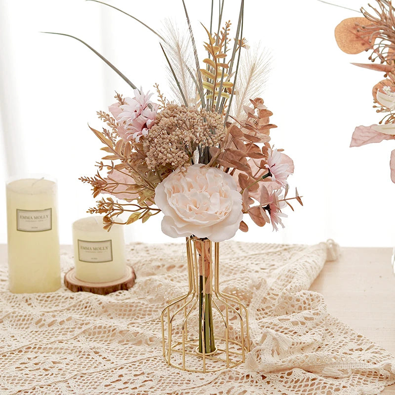 Ramo Mixto Peonía, Rosa y Pampas — Eucalipto, DIY Decoración Hogar