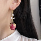 Eternal Flower Rose True Flower Dried Flower Earrings For Women With A Niche Design And Retro Zircon Handmade Earrings