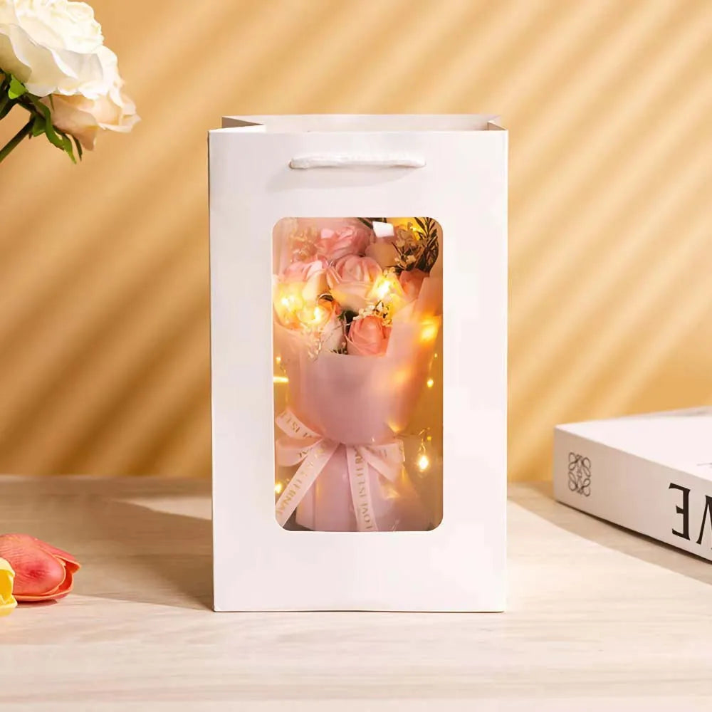 Real Touch Eternal Rose Dome with LED Lights Romantic Home Decor Preserved Flower Gift for Valentine Anniversary Wedding