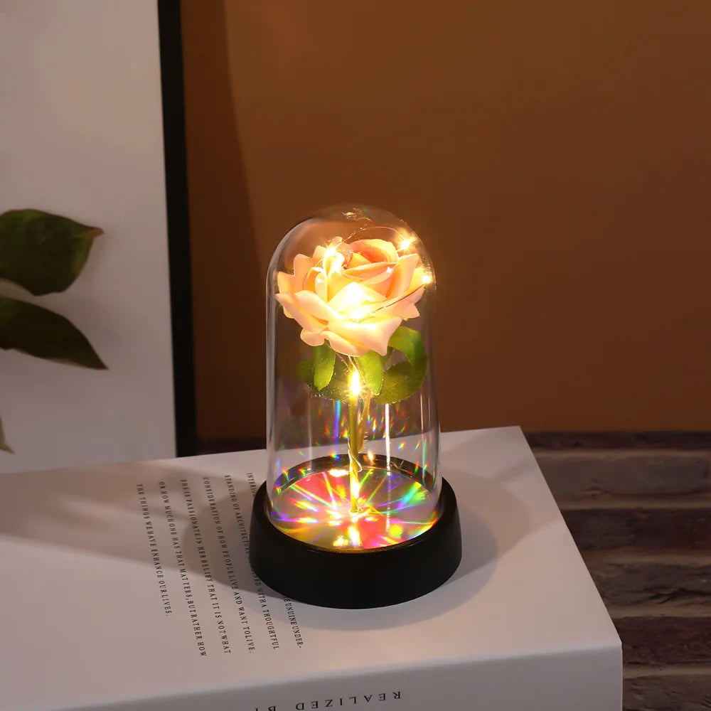 Eternal Rose Single Bouquet with Lamp Soap Valentine's Day Gift Led Lamp Tabletop Decoration