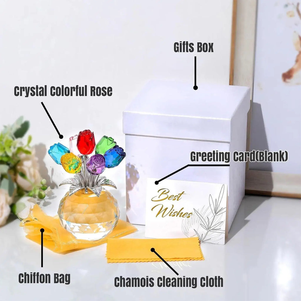 Crystal Gemstone Rose Flower Colourful Rose Bouquet Eternal Ornament Gift Figurine Decor Rose For Anniversary Valentines Gifts