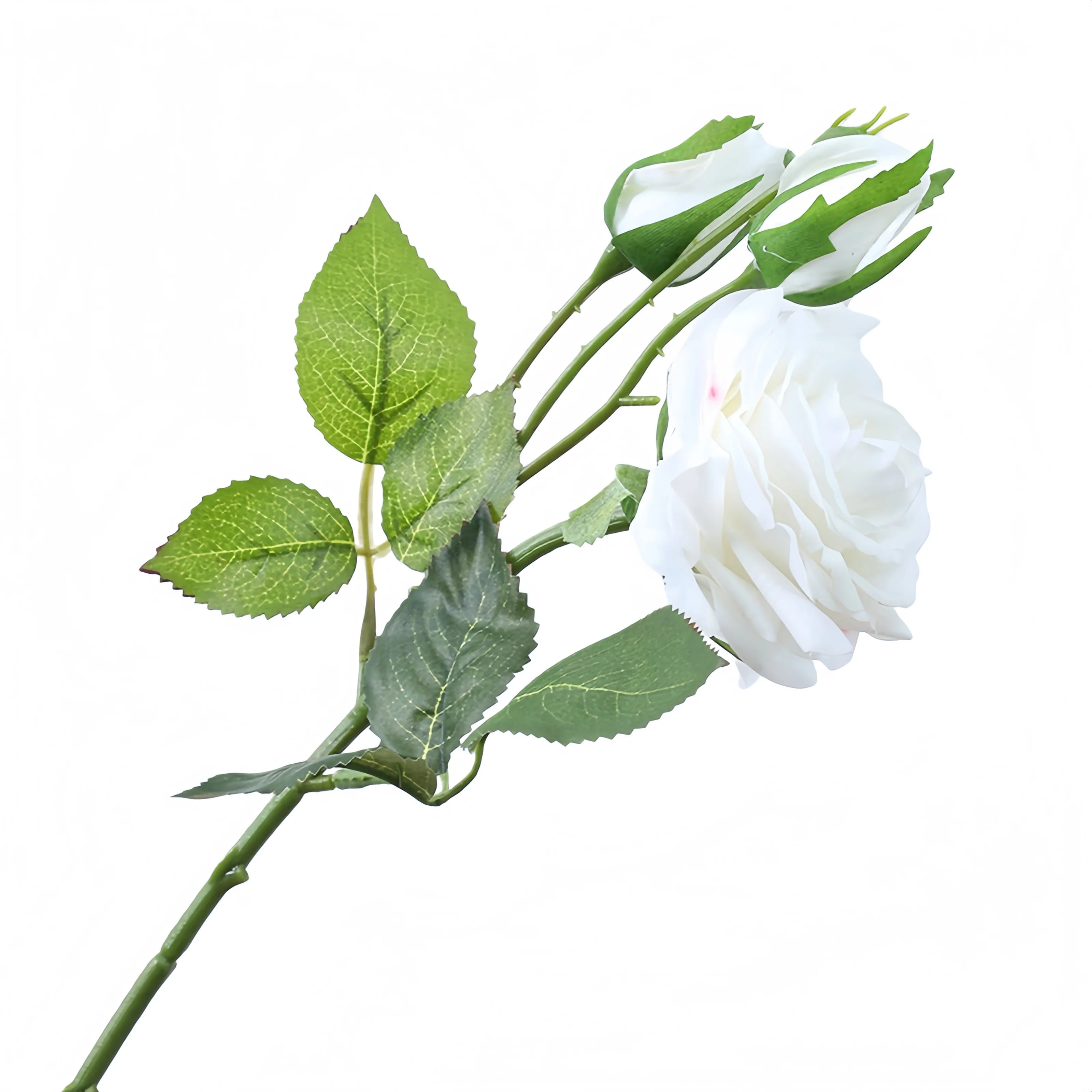 Real Touch Romantic Rose Artificial Flowers (1 Flower + 2 Buds) Moisturizing Texture for Home Decor Wedding Bridal Bouquet
