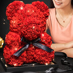 Oso de Rosas con Caja y Luz LED — Regalo Romántico, 7 Colores, San Valentín