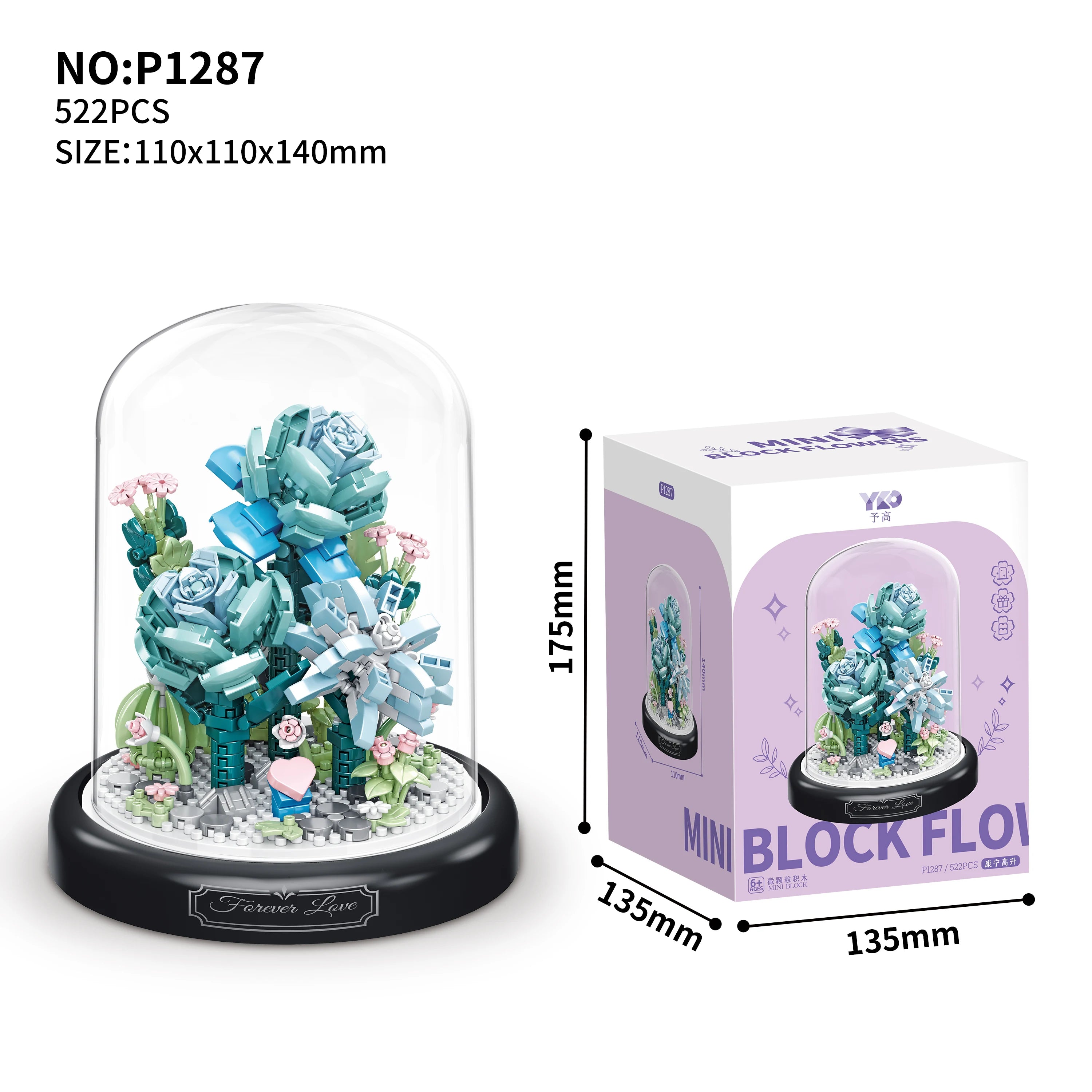 Eternal Flower Red Rose Bouquet Desktop Decoration Bonsai Romantic Building Blocks Bricks DIY Toy Valentine's Day Gift for Girls