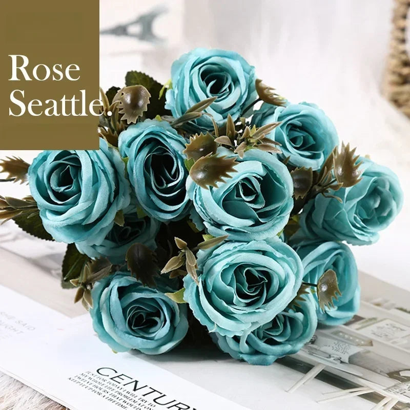 Ramo Nupcial de Rosas de Seda Realistas — 12 Colores, Bodas y Decoración de Jardín