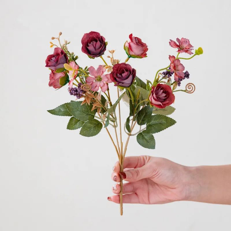 Ramo de Peonía y Rosa de Seda Otoño — 6 Colores, DIY Sala, Jardín y Boda