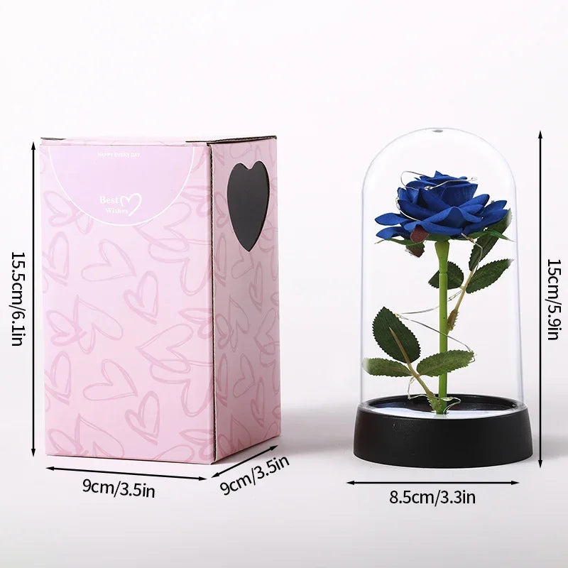 Rosa Galaxy con Luz LED en Cúpula de Cristal — Regalo San Valentín y Día de las Madres