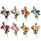 Rosa de Seda Borde Quemado Estilo Francés — Tallo 3 Cabezas, 8 Colores, Boda y Eventos