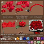 Yannew 300pcs Premade Handcrafted Silk Rose Petals for DIY Eternal Rose Flowers Bouquets with Stem Leaf Birthday Gifts for Women